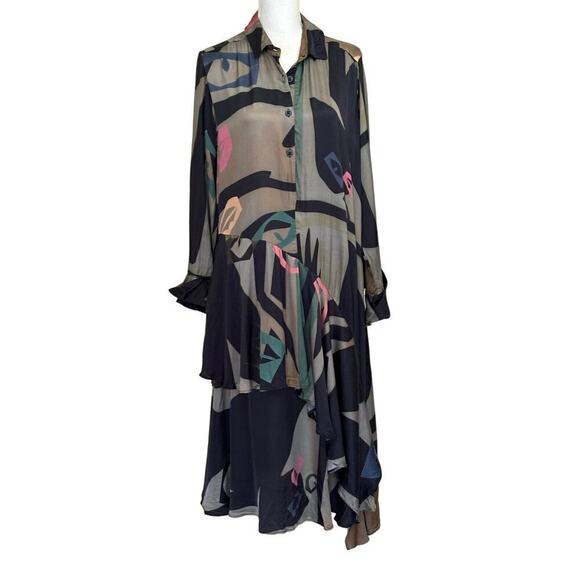 Palmer//Harding black/green graphic maxidress, 10, flowy, layered, artsy, wacky - Picture 1 of 8